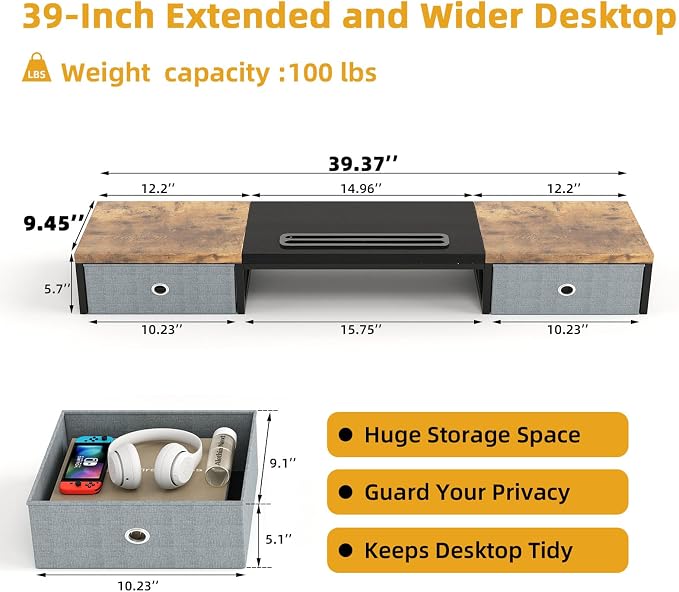 Dual Monitor Stand Riser with 2 Drawers - Image 6
