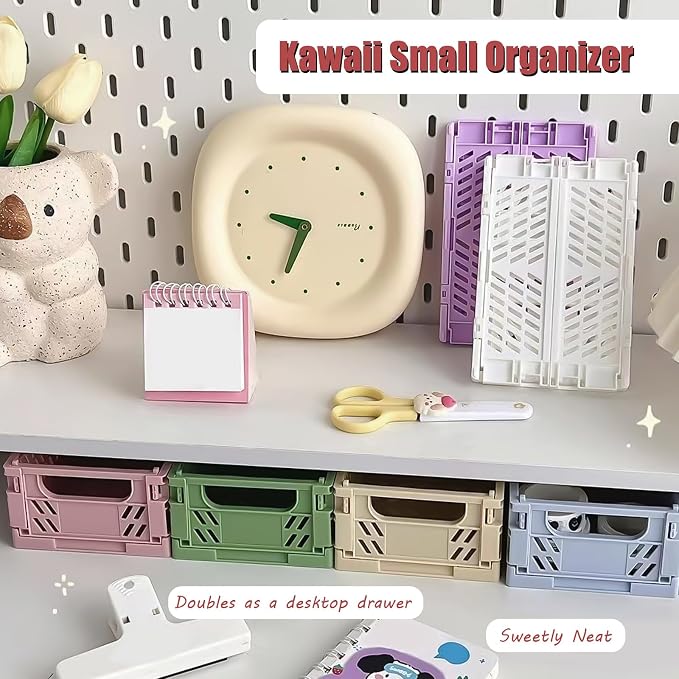 Small Pastel Plastic Storage Bins 2Pcs Foldable Pastel Crates Plastic Basket - Image 8