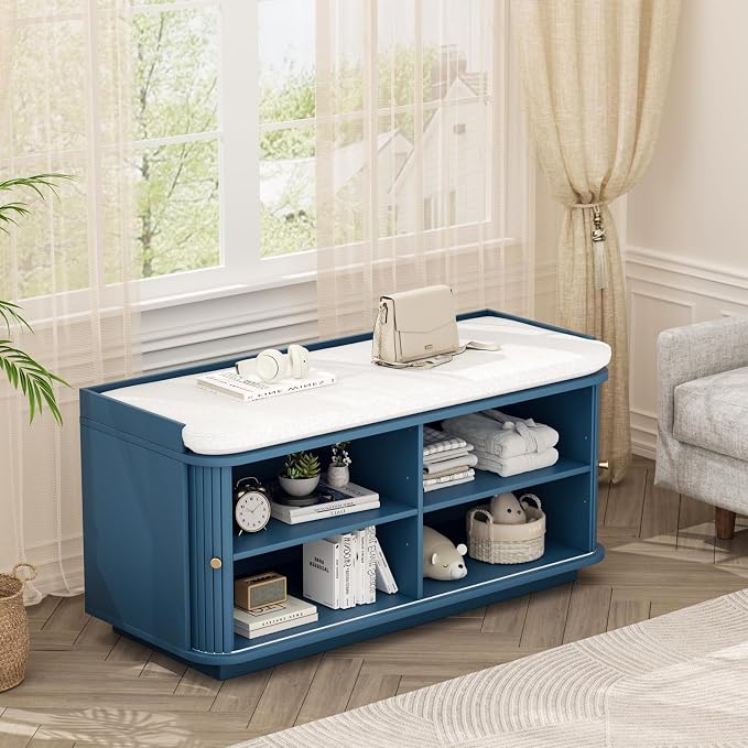 Hall Tree with Bench and Shoe Storage, Entryway Bench with Sliding Door Cabinet - Image 8