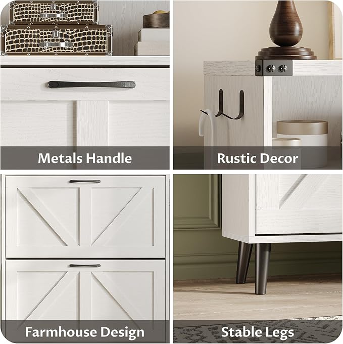 Shoe Cabinet with 2 Flip Drawers & Open Storage, Farmhouse Shoe Storage Cabinet - Image 5