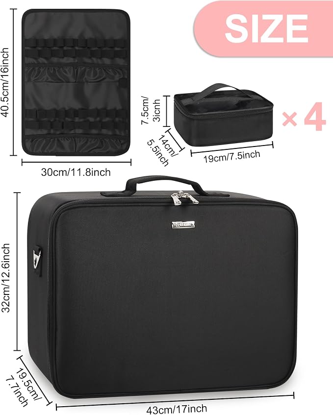 Relavel Extra Large Makeup Case and Clear Makeup Bag, Professional Cosmetic - Image 4