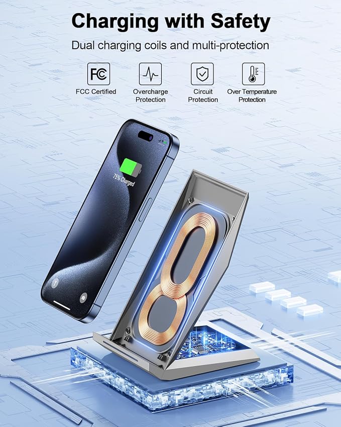 NANAMI Fast Wireless Charger, Qi Certified Charging Stand 7.5W Compatible - Image 3