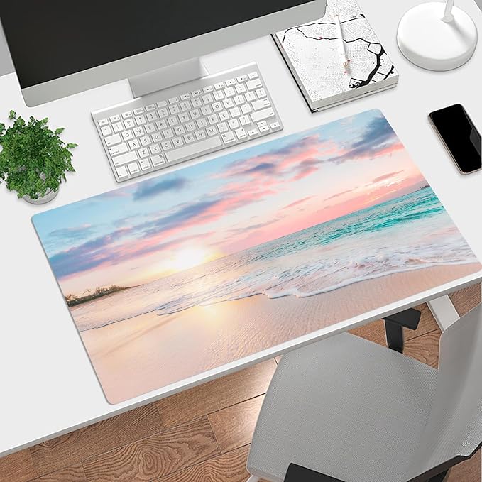 LB Coastal Beach Sunset Mouse Pad Nature Teal Ocean Large Mouse Pad - Image 5