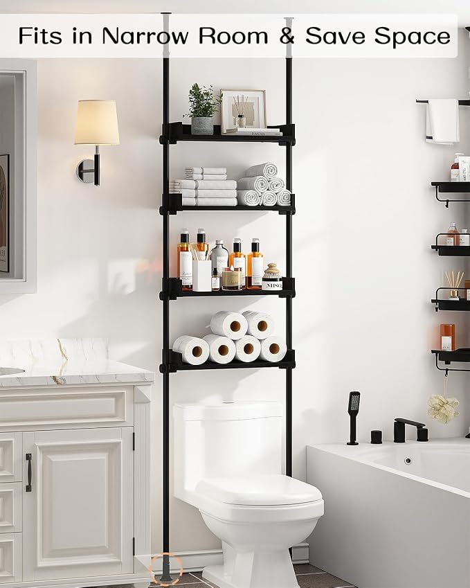 ALLZONE 4 Tier Over The Toilet Storage, Adjustable Wood Over Toilet Bathroom - Image 7