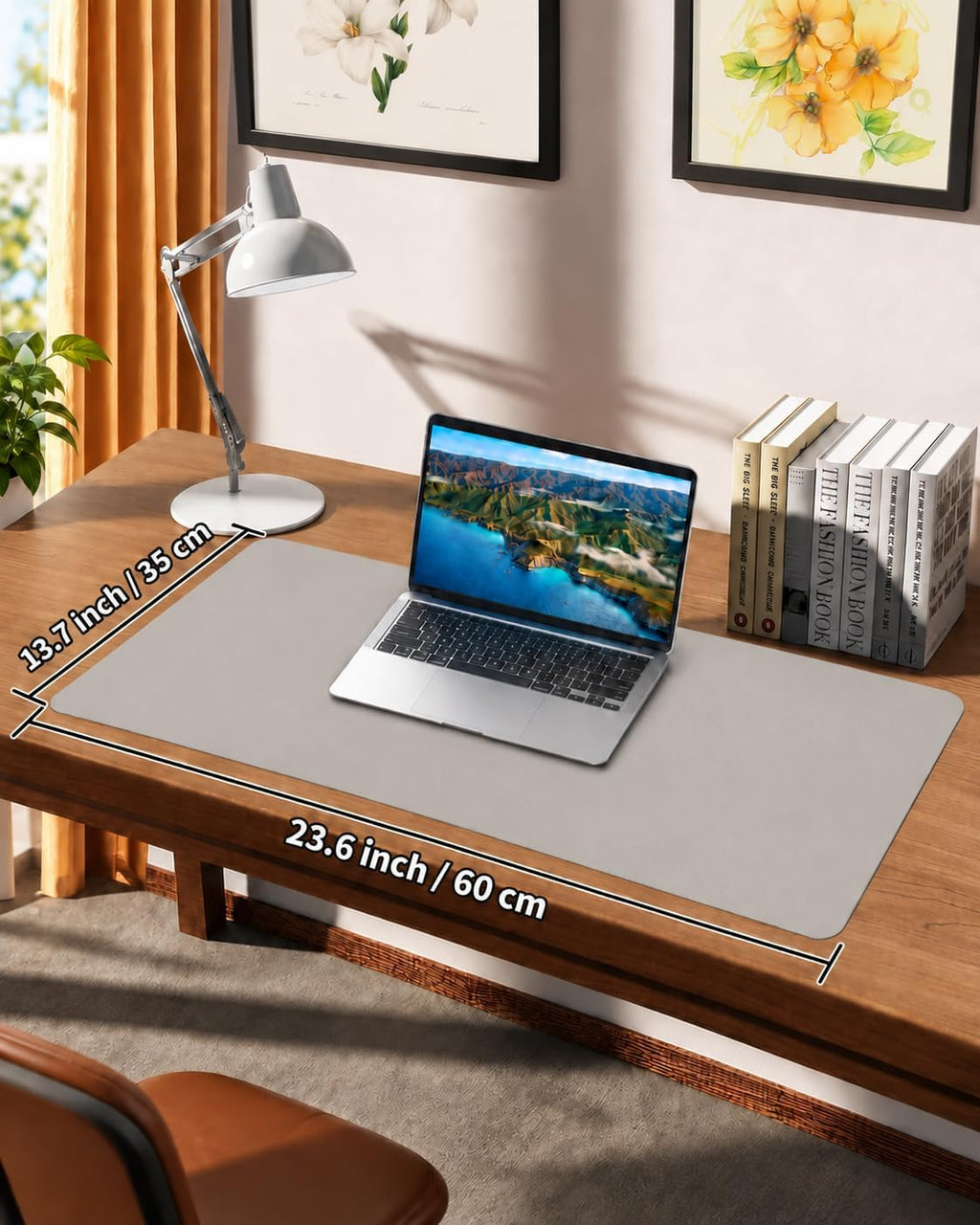 Leather Desk Pad & Mouse Pad, 23.6"x13.7", Light Grey Desk mat