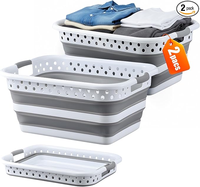 Monozuki Collapsible Plastic Laundry Basket 11.1 gallon 2pcs Eco-recycled by Unknown