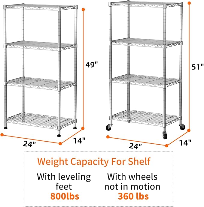 SINGAYE 4 Shelves Storage Shelf Wire Closet Bathroom Organizers Metal Pantry - Image 2