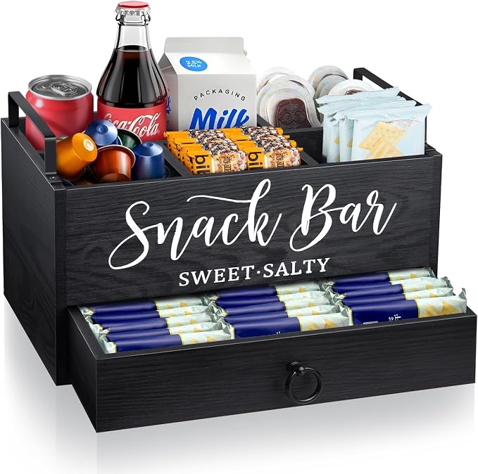 Snack Organizer for Countertop, Wood Snack Basket Snack Tray by MINCORD