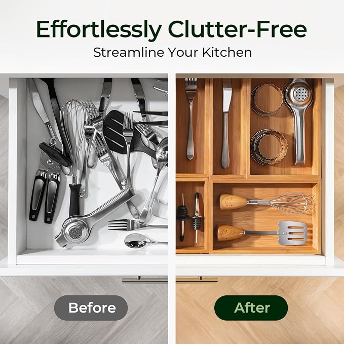 6-Piece Bamboo Drawer Organizer Set, 2.2" Deep Multi-Use Organizers - Image 6