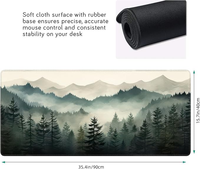 Misty Forest Large Mouse Pad, Gaming Keyboard Desk Pad, Extended Mouse Mat - Image 3