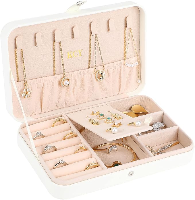 KCY Jewelry Box for Women Girls, Small Travel Jewelry Organizer Case, PU by KCY