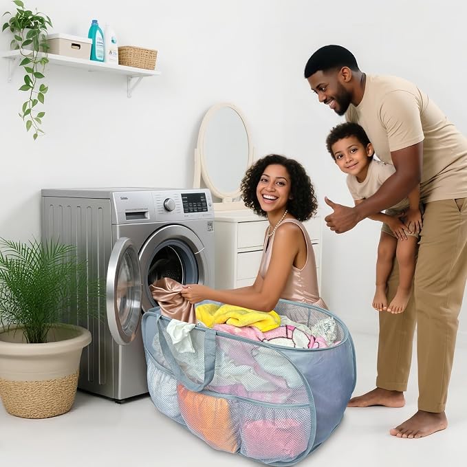 Collapsible Laundry Baskets 2 Pack, Mesh Pop Up Hamper - Image 2