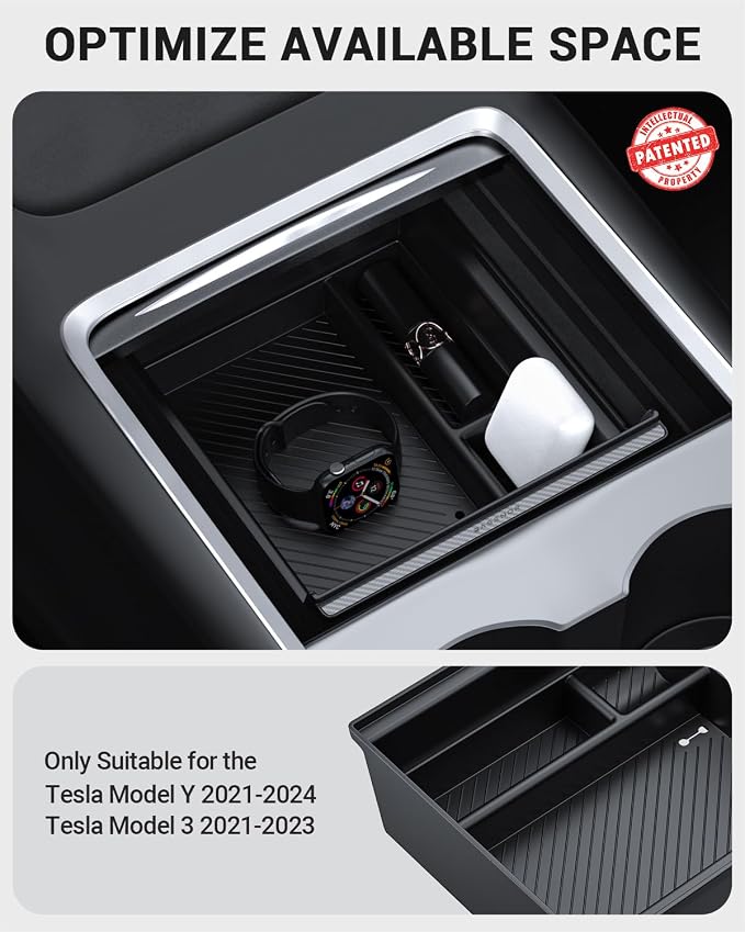 BASENOR 2021-2024 Tesla Model Y/3 Center Console Organizer Tray Console Hidden - Image 3