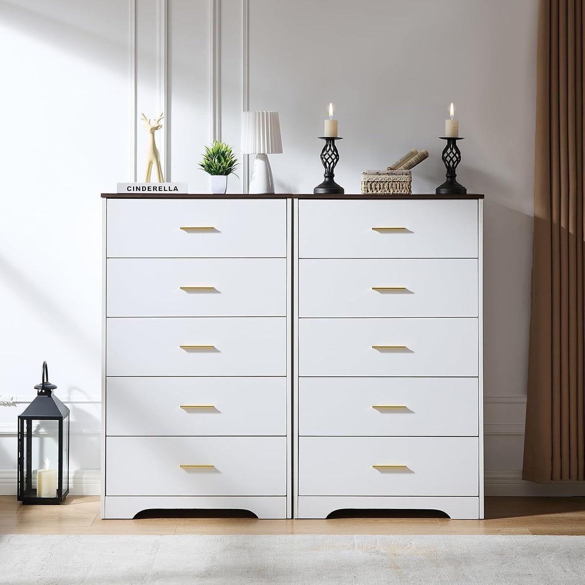 White Dresser for Bedroom, Tall 5 Drawer Dressers & Chests of Drawers