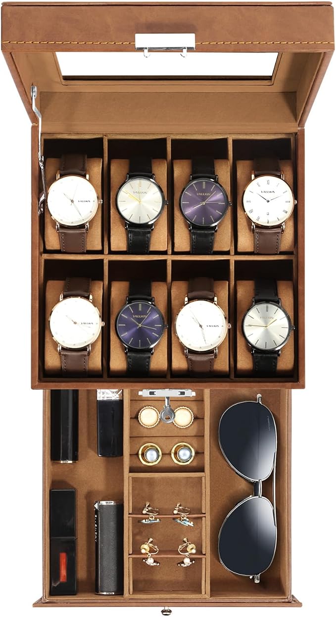 Uten 8-Slot Watch Box, 2-Layers PU Leather Watch Case by UTENHOMEGOODSCENTER