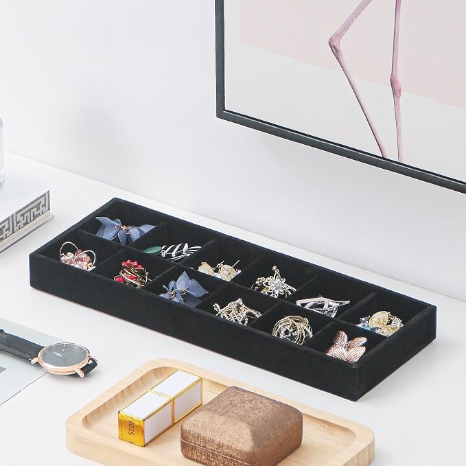 Divided Drawer Organizer, Velvet Jewelry Storage Tray - Image 2