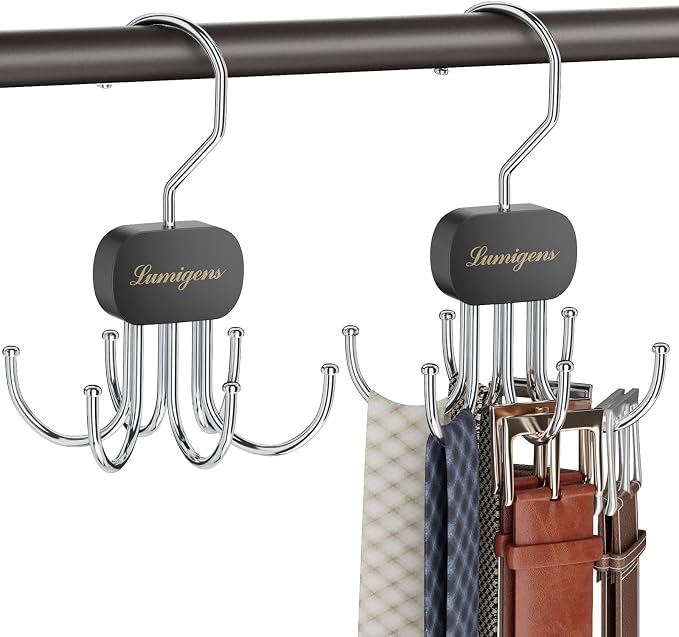 Belt Hanger, Belt Organizer for Closet, Rotatable Tie Rack, Belt Holder by Lumigens