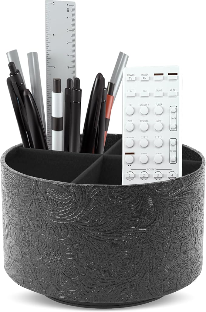 lizimandu Round Leather Art Supply Organizer, Remote Control Holder, 360 Degree - Image 5
