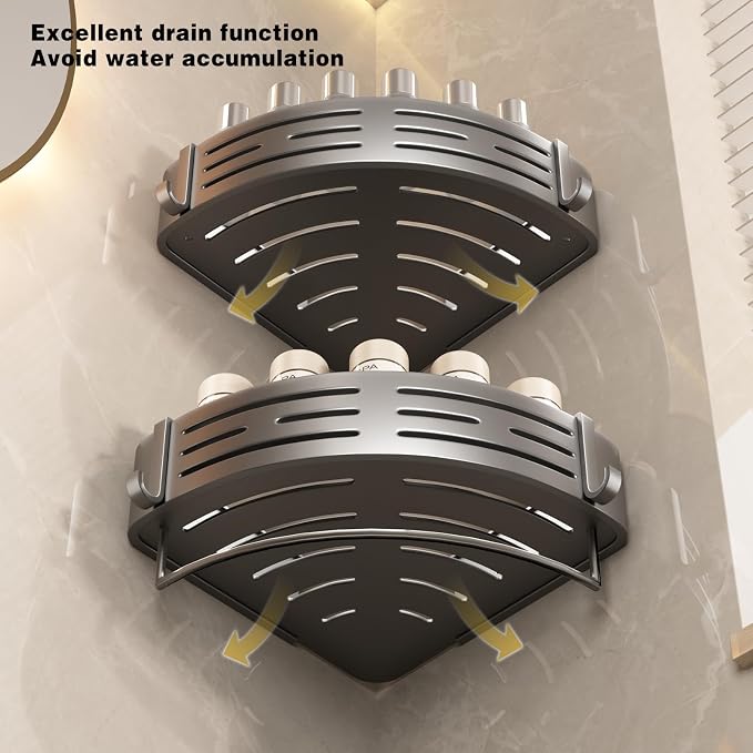 VOLPONE Corner Shower Caddy Adhesive Shower Shelf Corner No Drilling Bathroom - Image 4