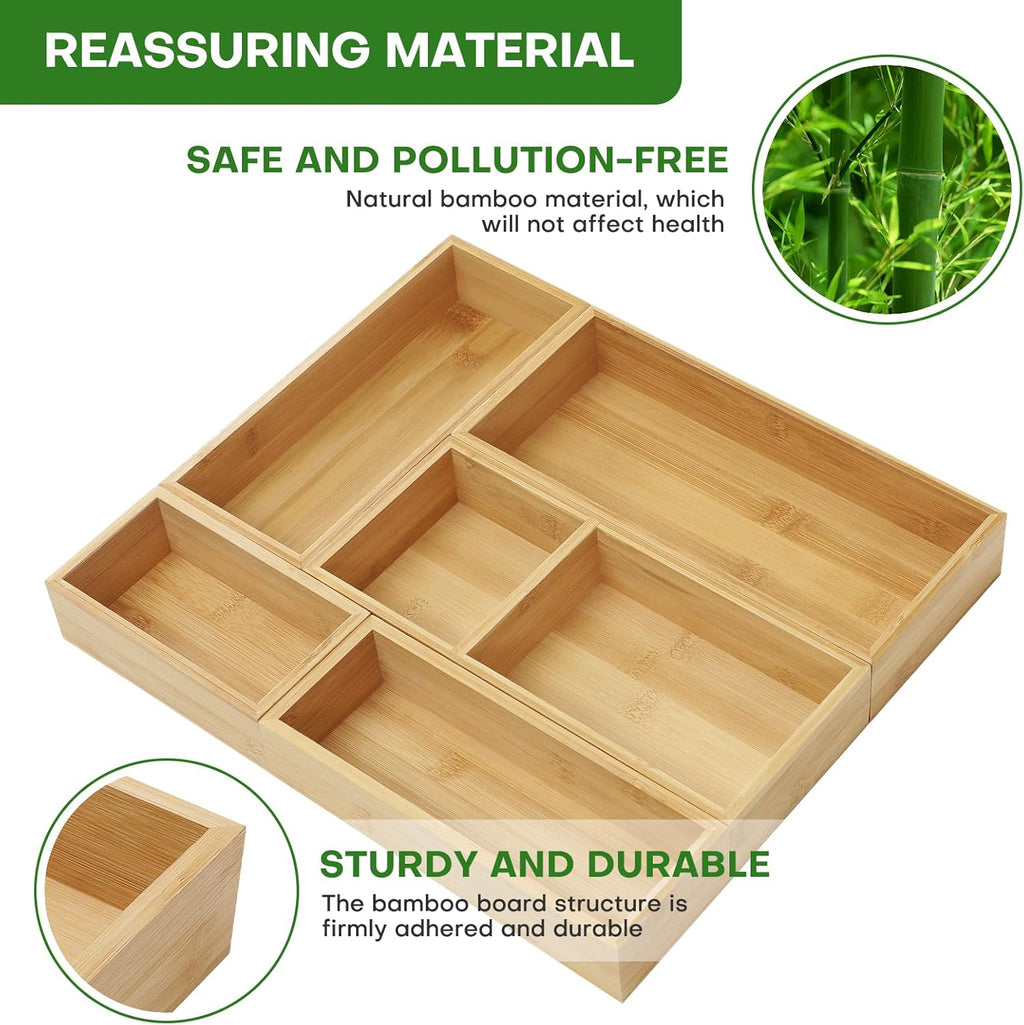 Bamboo Drawer Organizer Set, Individual Wood Storage Organizers