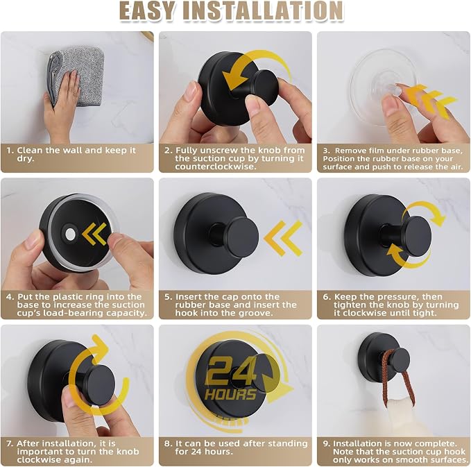 Suction Cup Hooks for Shower No-Drill Bathroom Hooks for Towels, Loofah - Image 6