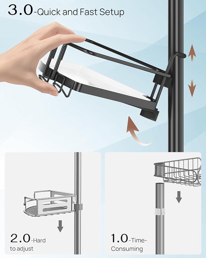 ALLZONE Corner Shower Caddy Tension Pole – Rust-Free Stainless Steel Shower - Image 2