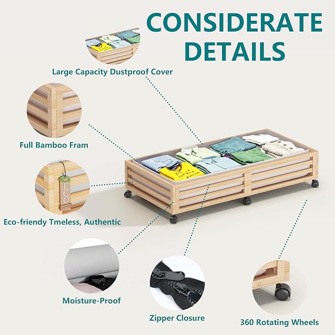 Bamboo Under Bed Storage Containers- Underbed Organizer - Image 3