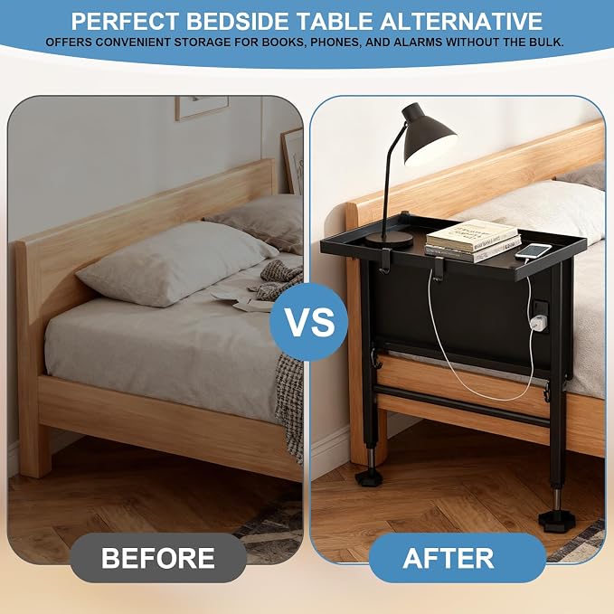 Foldable Bedside Shelf Metal, Clip-On Nightstand - Image 7