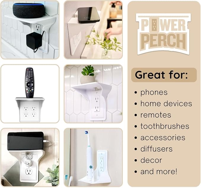 Power Perch Horizontal Wall Outlet Shelf – Bathroom Shelving - Image 3