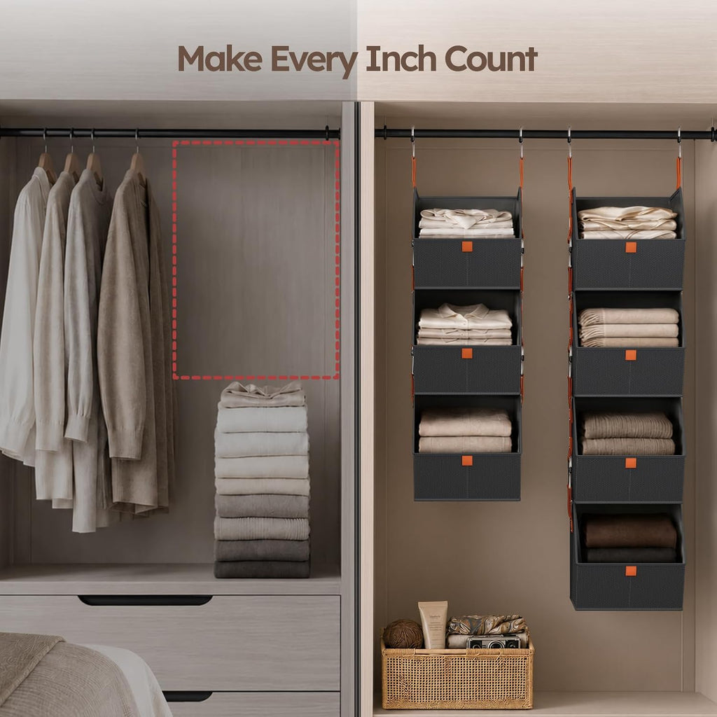 Hanging Closet Organizer, Modular 4-in-1 Hanging Shelves, Black