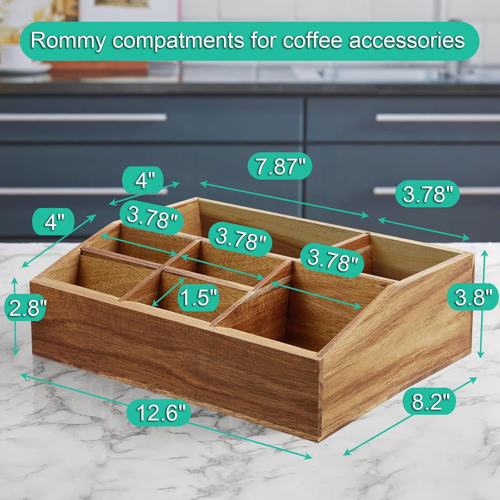ALELION Acacia Wood Coffee Station Organizer for Countertop - 7