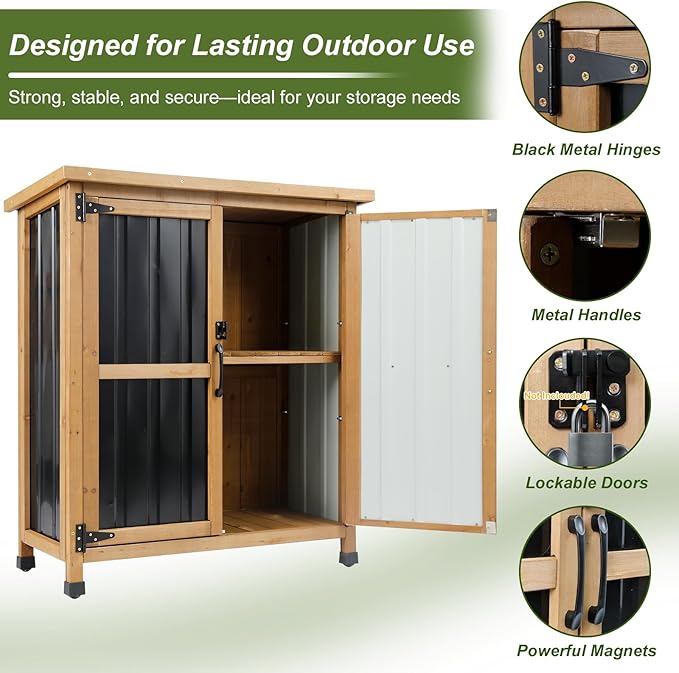 Outdoor Storage Cabinet, Wood & Metal Small Storage Shed - Image 6