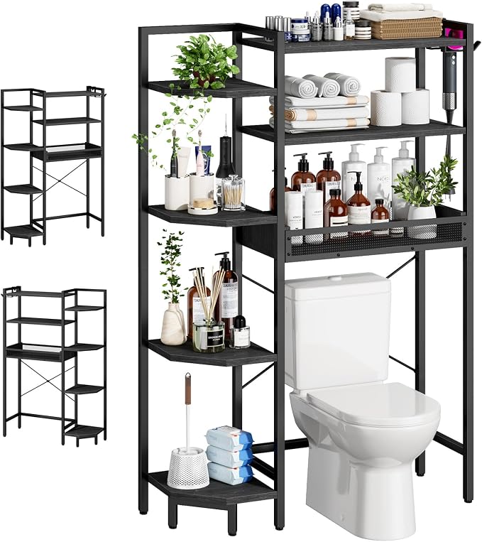 K1 Heavy Duty 7-Tier Over The Toilet Storage（with Basket and Paper Hook） by Roxibelt