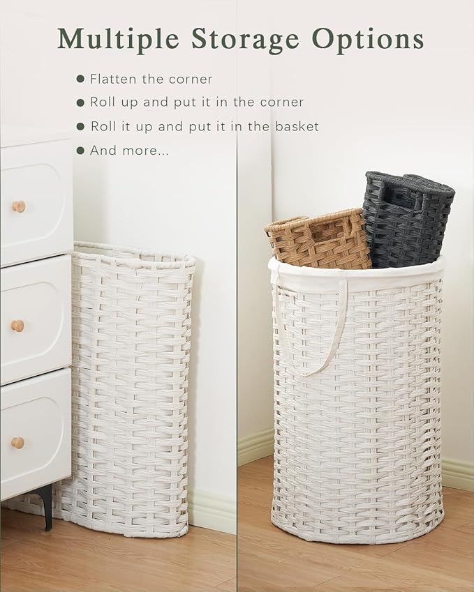 Laundry Basket with Lid Round Rattan Laundry Hamper with Lid and Handles 29.1 - Image 5
