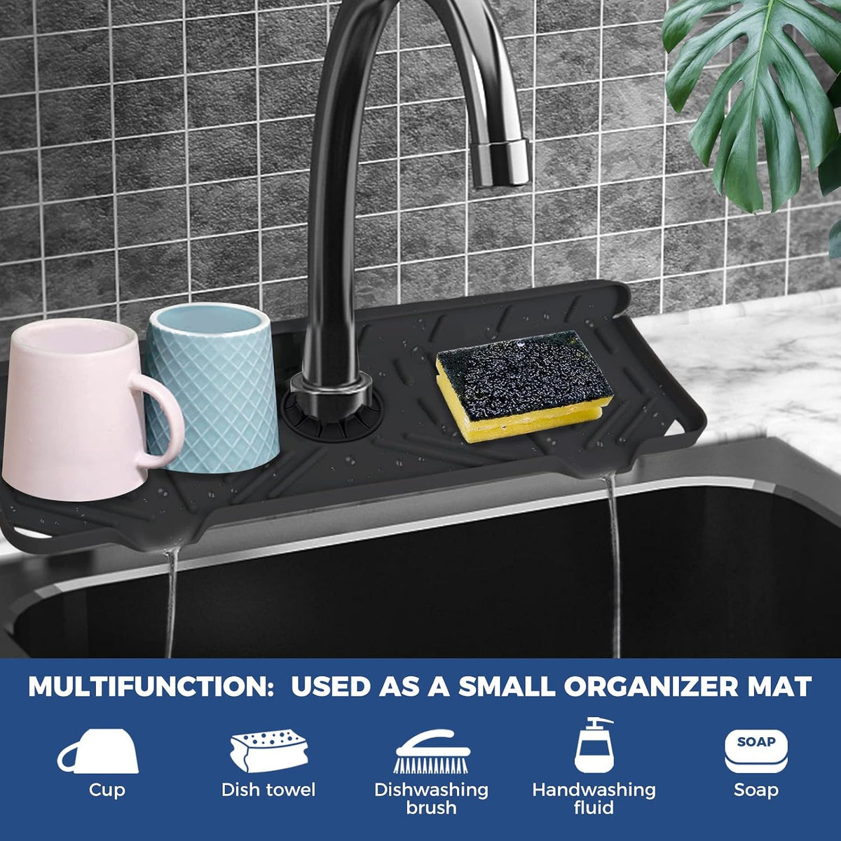 Silicone Faucet Handle Drip Catcher Tray Mat, Silicone Faucet Mat