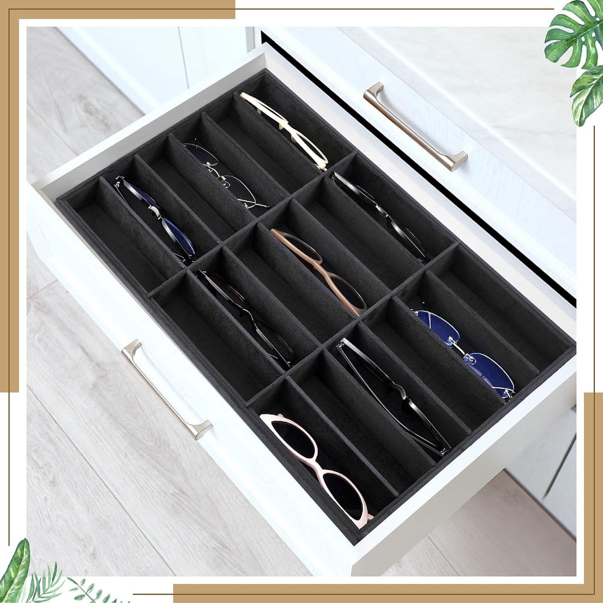 2 Pack Sunglasses Organizer Tray Velvet Holder,18 Grids,Black