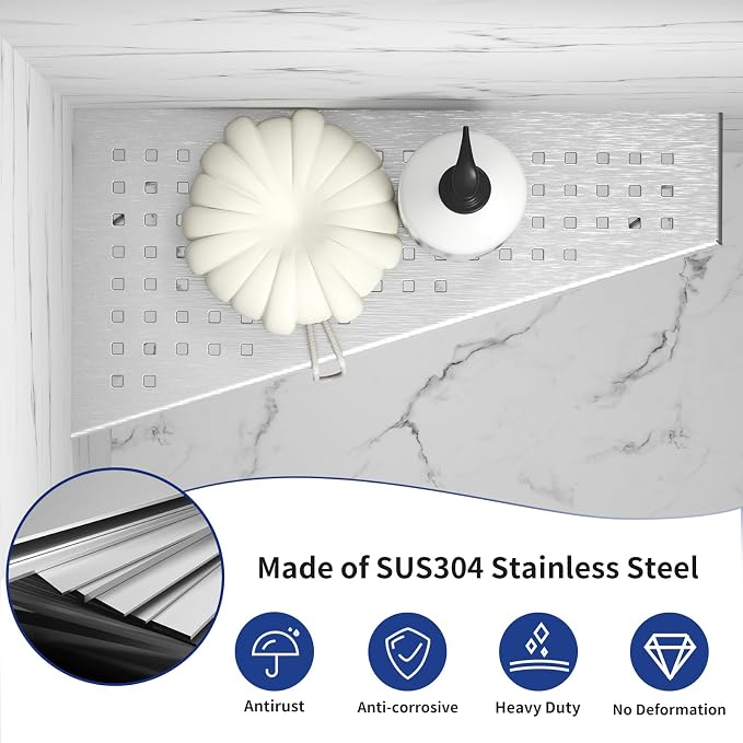 Corner Shower Shelf, 304 Stainless Steel Grid Design Recessed Bathroom Shelf - Image 5