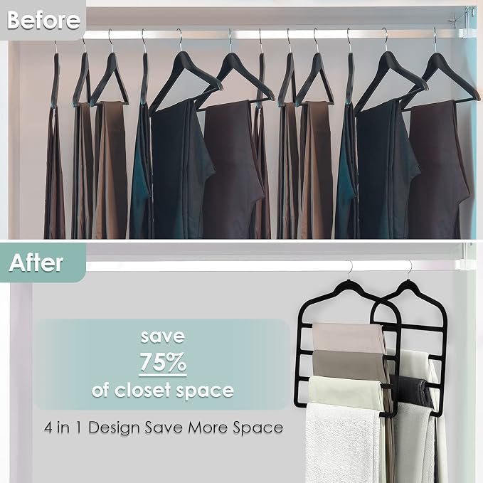 Velvet Hangers Space Saving Non Slip Pant Velvet Hangers, DUDUCOFU 4 Pack Black - Image 5