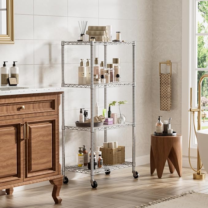 4 Tier Shelves Storage Shelf Wire Closet Bathroom Organizers Metal Pantry - Image 8