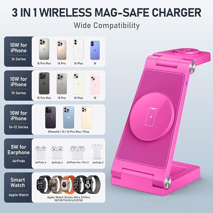 Magnetic Wireless Charger Stand, 3 in 1 Foldable Wireless Charging Station - Image 5
