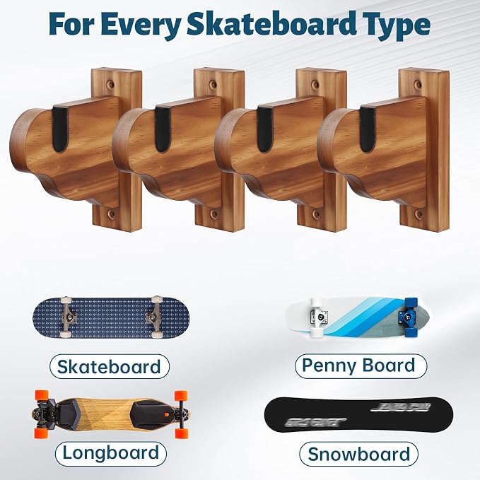 Skateboard Wall Mount, Wooden Horizontal Skateboard Rack Wall Hanger Display - Image 4