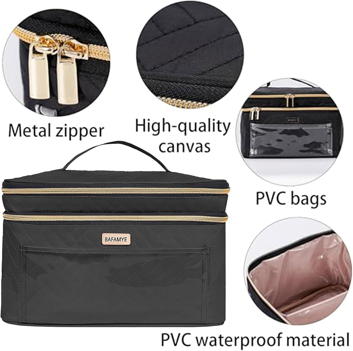 8.8L Double Layer Travel Makeup Bag Women, Large Cosmetic Case