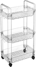 Clear 3 Tier Rolling Utility Cart with Wheels,Modern Bedside Cart for