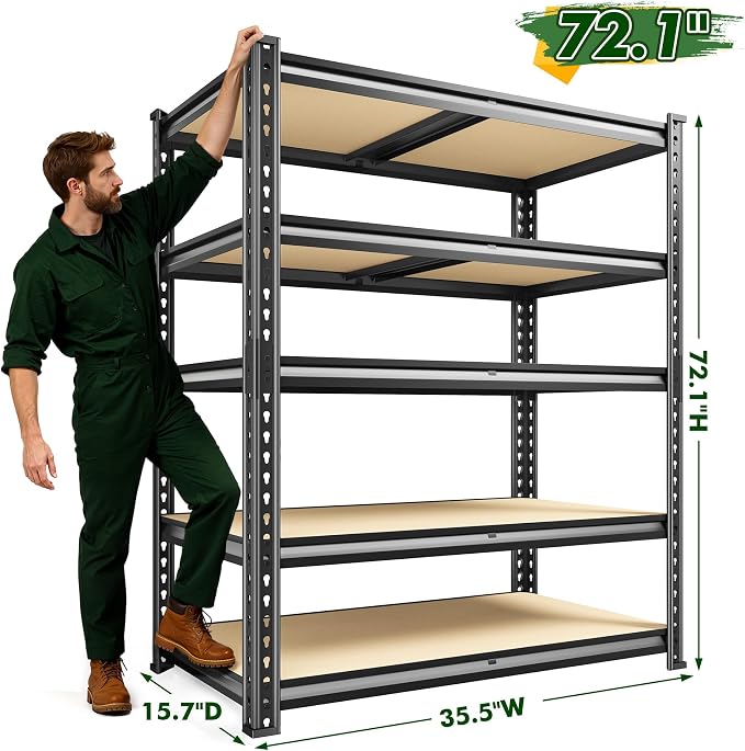 Garage Shelves, 72.1" H Garage Storage Shelves, 5 Tier Adjustable Shelving Units - Image 3