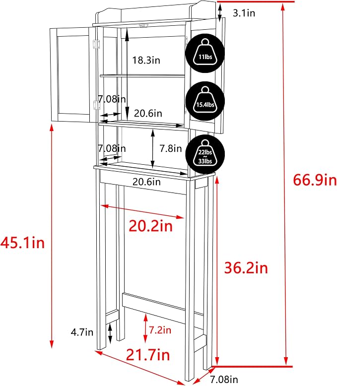 BlueWish Over The Toilet Cabinet, Bathroom Over Toilet Storage - Image 3