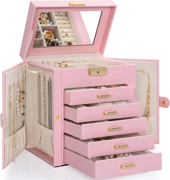 TORIBIO Large Jewelry Box for Women, Leather Jewelry Organizer by TORIBIO