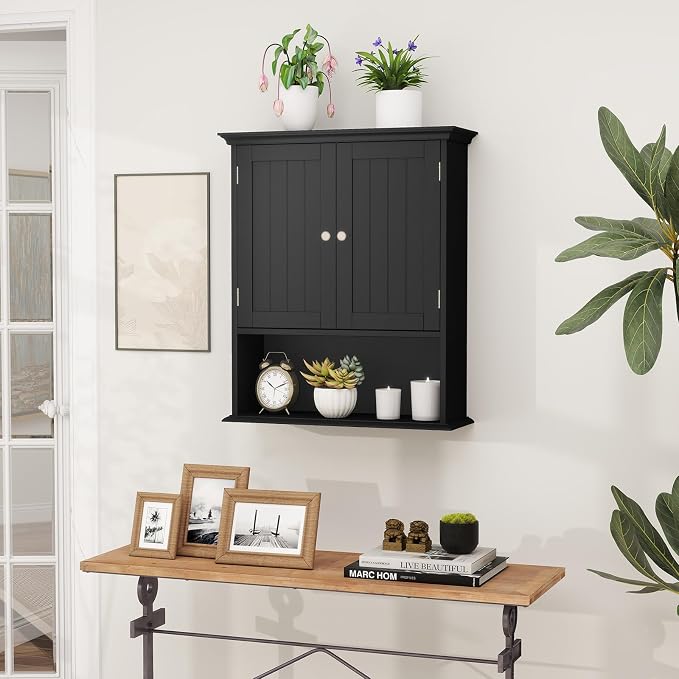 Tangkula Bathroom Wall Cabinet, Wooden Hanging Storage Cabinet - Image 5