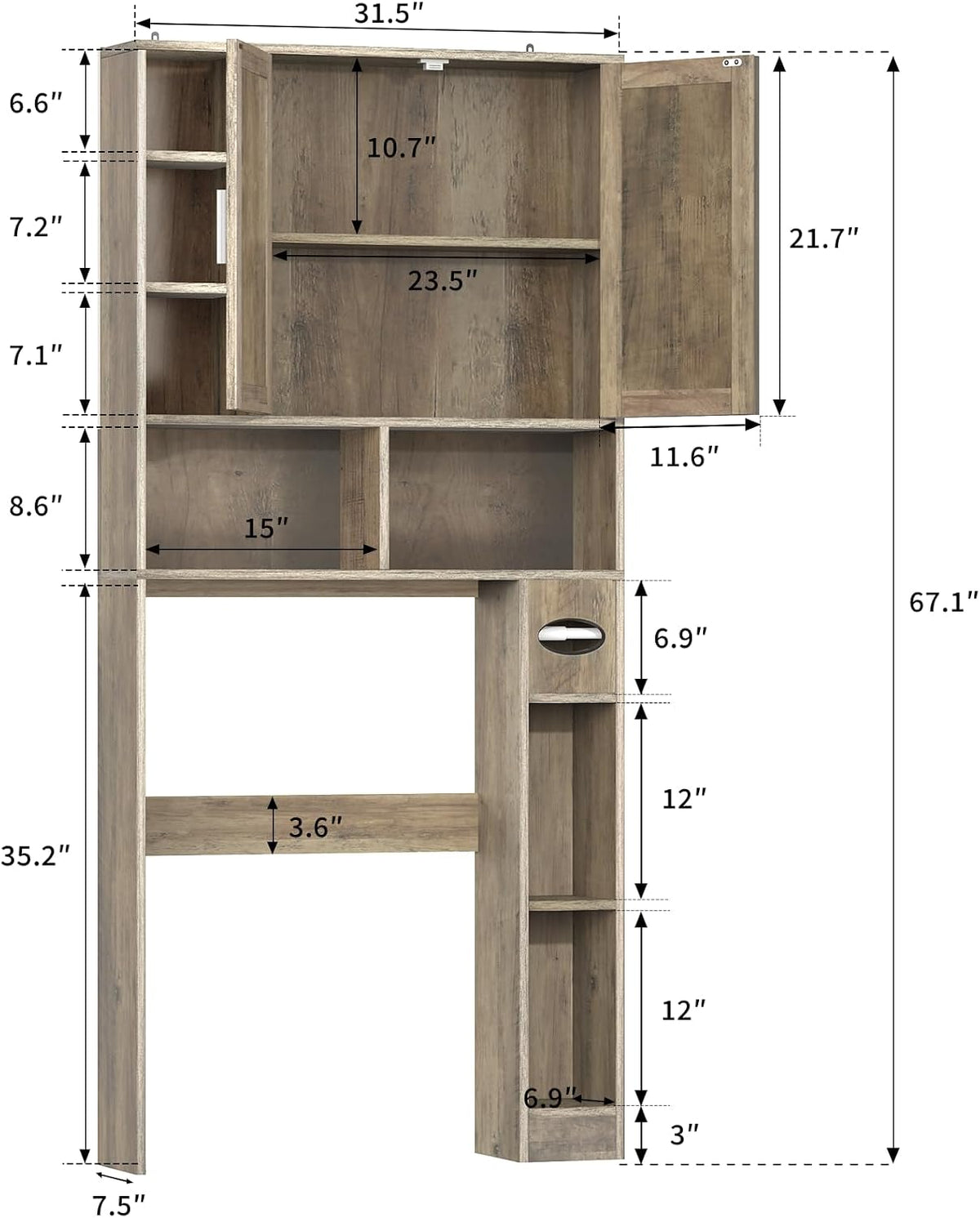Winkalon Over The Toilet Storage Cabinet with 2 Barn Doors and