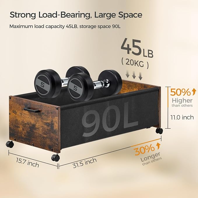 Under Bed Storage with Wheels, Wooden Under Bed Drawers On Wheels, Rolling - Image 4