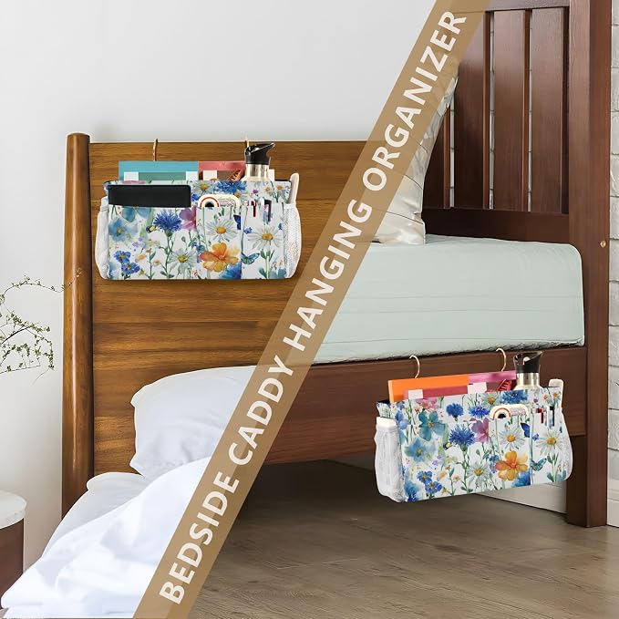 Watercolor Cornflower Daisy Bedside Caddy - Image 7